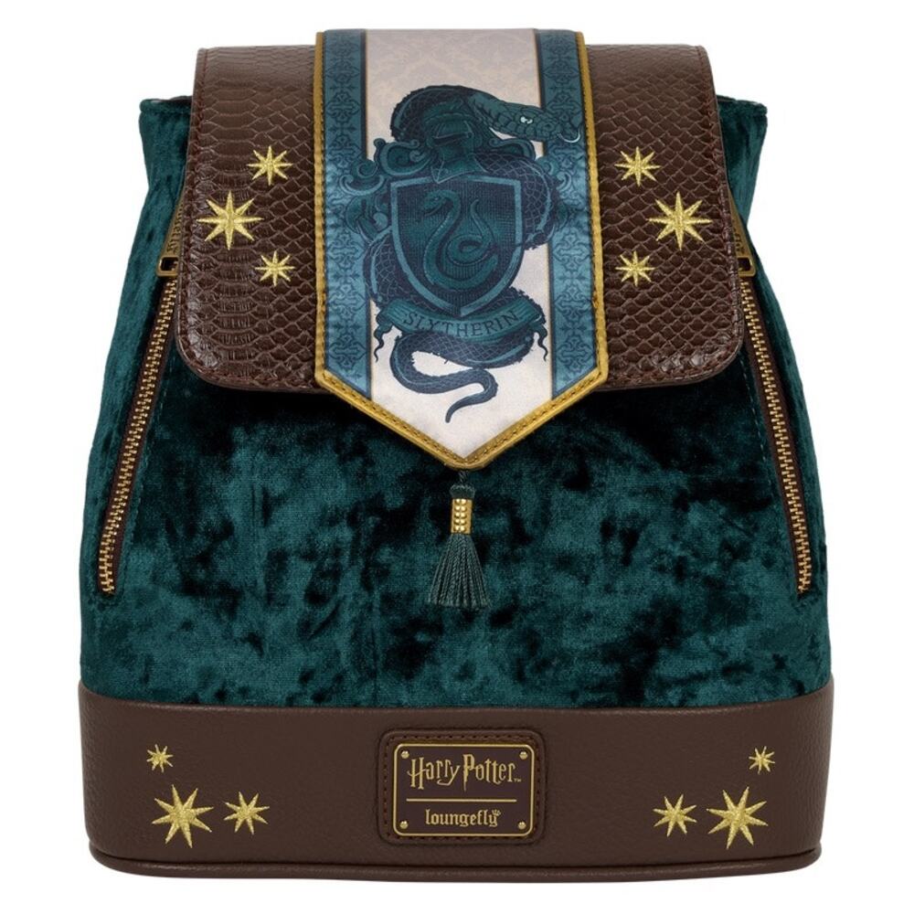 Loungefly Exclusive Harry Potter Slytherin Banner Velvet Mini Backpack NWT